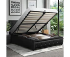 Oikiture Bed Frame Queen Size Gas Lift Base With Storage Black Leather