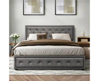 Oikiture Bed Frame King Size Gas Lift Base With Storage Grey Fabric