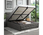 Oikiture Bed Frame Double Size Gas Lift Base With Storage Grey Fabric