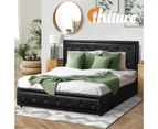 Oikiture Bed Frame Double Size Gas Lift Base With Storage Black Leather