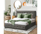 Oikiture Bed Frame King Size Gas Lift Base With Storage Grey Fabric