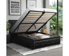 Oikiture Bed Frame King Single Size Gas Lift Base With Storage Black Leather