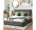 Oikiture Bed Frame Queen Size Gas Lift Base With Storage Grey Fabric