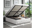 Oikiture Bed Frame King Single Size Gas Lift Base With Storage White Leather