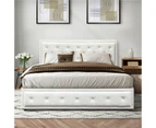 Oikiture Bed Frame Queen Size Gas Lift Base With Storage White Leather