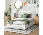 Oikiture Bed Frame King Single Size Gas Lift Base With Storage White Leather