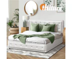 Oikiture Bed Frame Queen Size Gas Lift Base With Storage White Leather