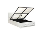 Oikiture Bed Frame King Single Size Gas Lift Base With Storage White Leather