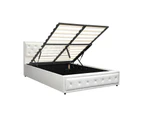 Oikiture Bed Frame Queen Size Gas Lift Base With Storage White Leather