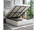 Oikiture Bed Frame King Size Gas Lift Base With Storage White Leather