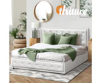 Oikiture Bed Frame King Size Gas Lift Base With Storage White Leather