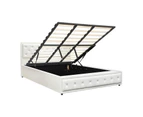 Oikiture Bed Frame King Size Gas Lift Base With Storage White Leather