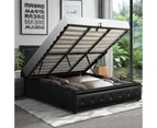 Oikiture Bed Frame King Size Gas Lift Base With Storage Black Leather