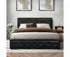 Oikiture Bed Frame King Size Gas Lift Base With Storage Black Leather