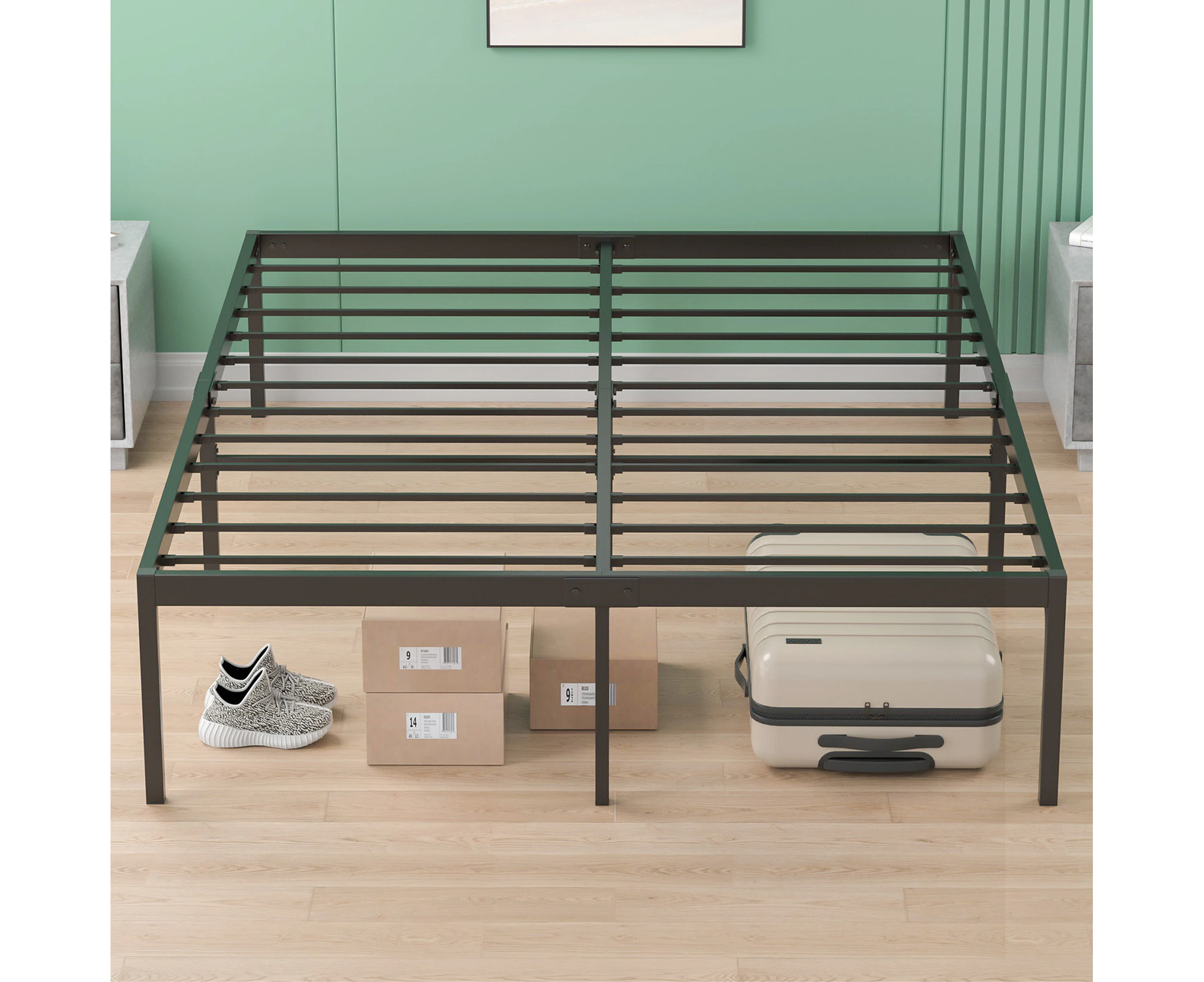 Ufurniture Bed Frame Queen 41cm Height Metal Frame Bed Base Upholstered Platform Foundation Mattress Base Support Black