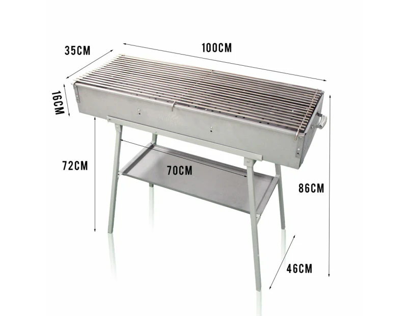 WillBBQ 100x35cm Extra Thick Commercial Portable Charcoal Grill for Camping Skewers Kebab Outdoor Cooking Stainless Steel Grill