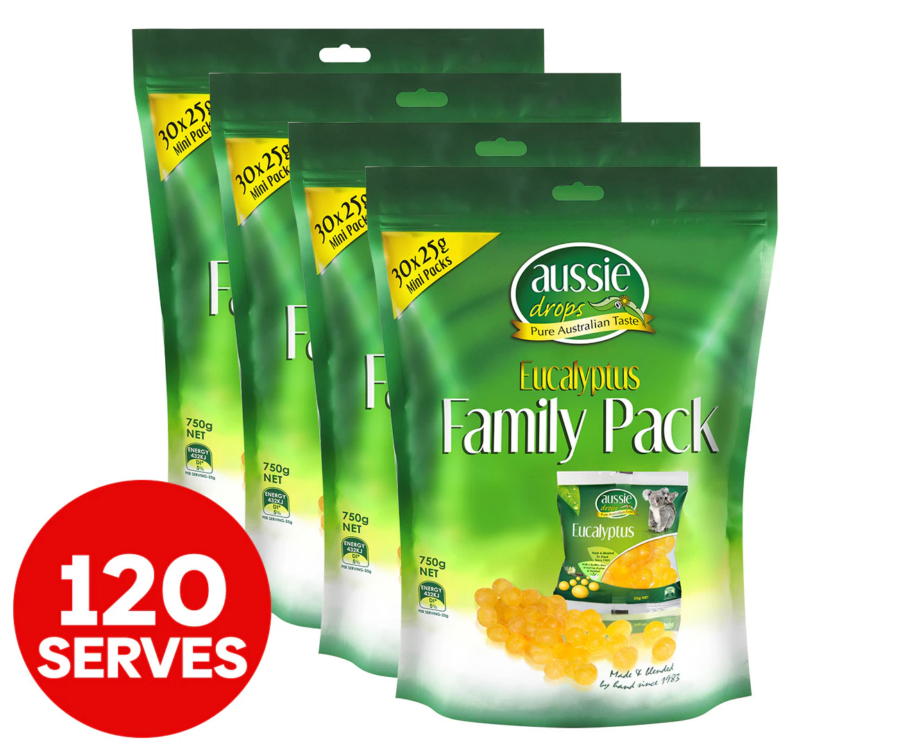 4 x Aussie Drops Eucalyptus Family Pack 750g