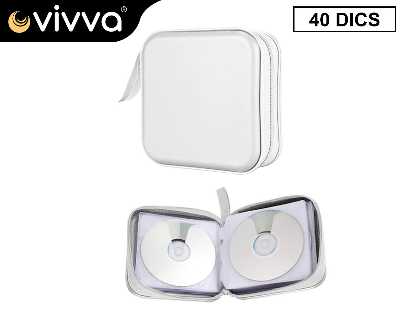 Vivva Portable CD DVD Bag Wallet Disc Storage Case Box Holder Hard Shell (40pcs White)