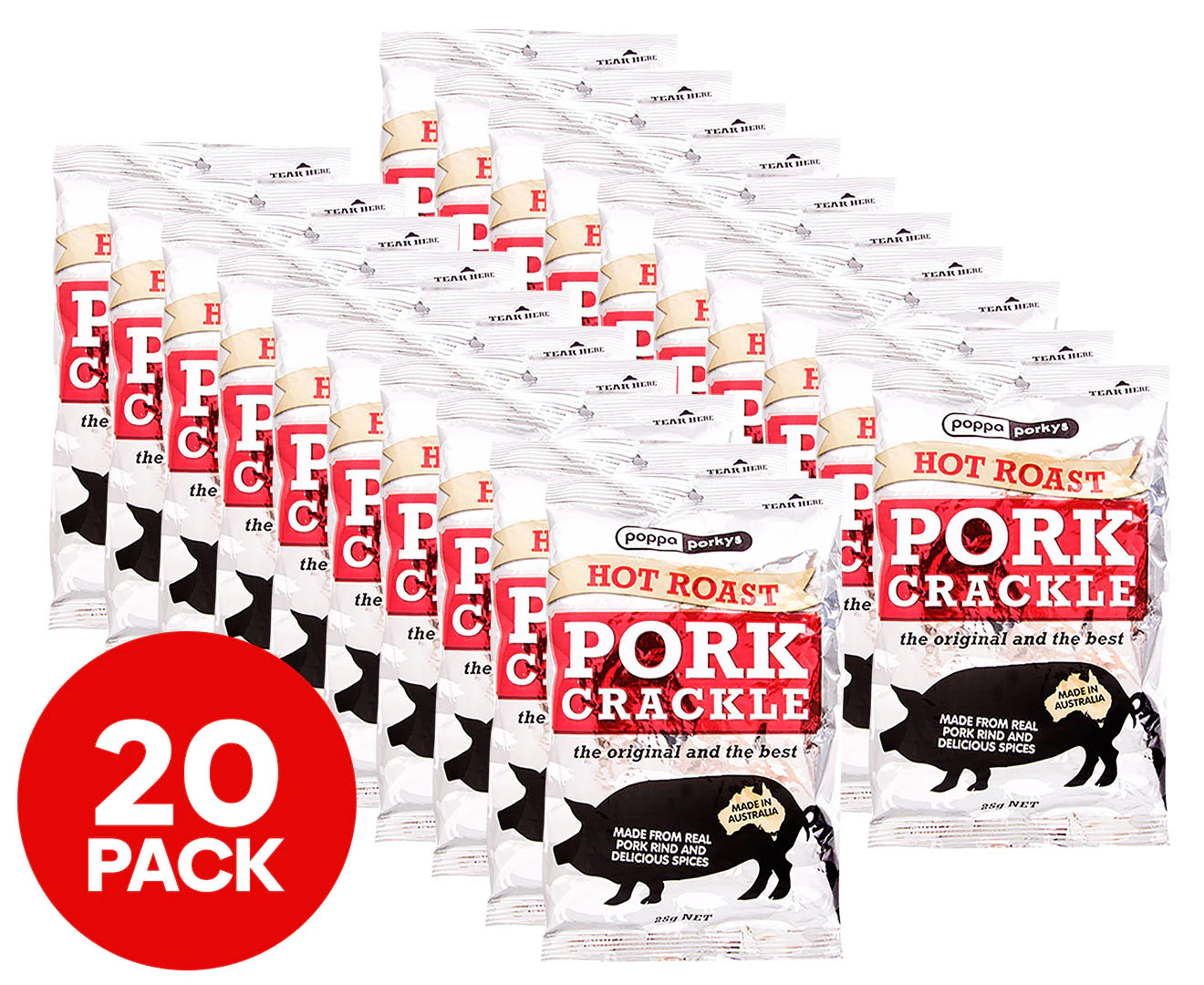 2 x 10pk Poppa Porkys Hot Roast Pork Crackle