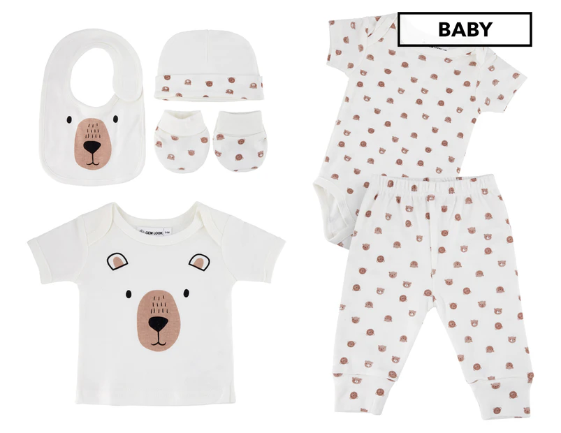 Gem Look Baby Size 0-6 Months 6-Piece Organic Cotton Bear Gift Set - Brown