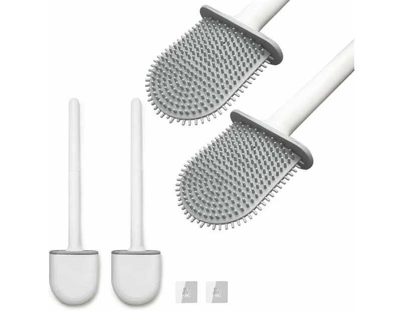 2 x Silicone Toilet Brush with Silicone Feet Quick Dry Toilet Brush with Wall Mount Creative Cleaning Brush with Self Adhesive Base