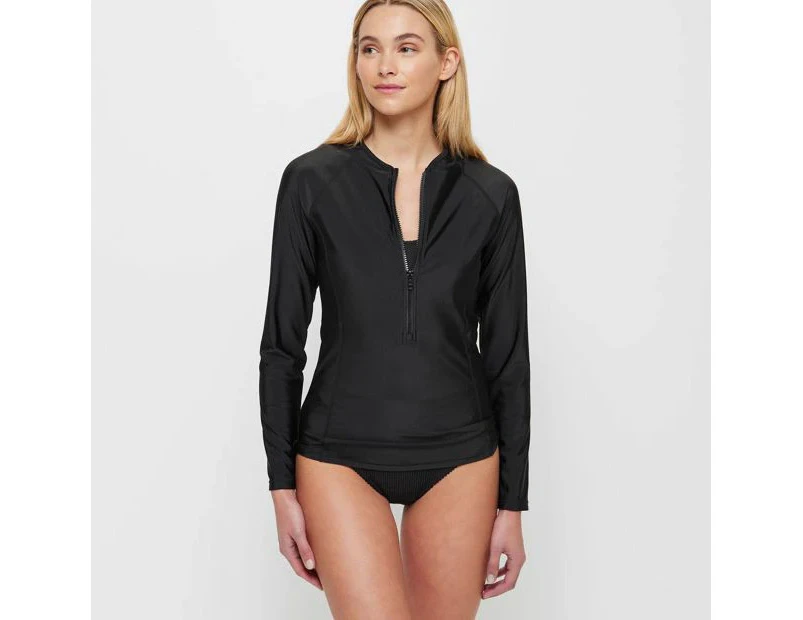 Target Resort Long Sleeve Zip Front Rash Vest - Black