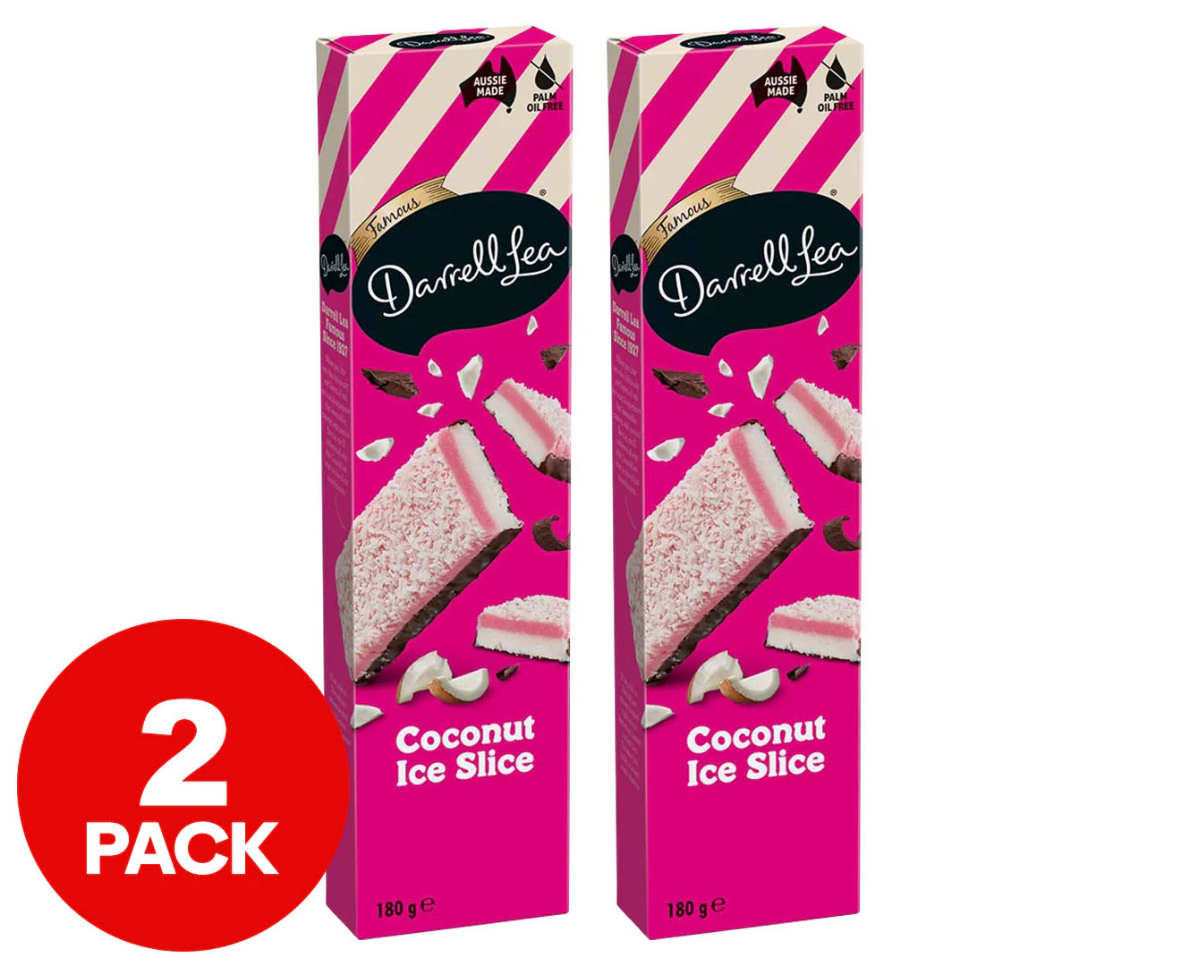 2 x Darrell Lea Coconut Ice Slice Gift Box 180g