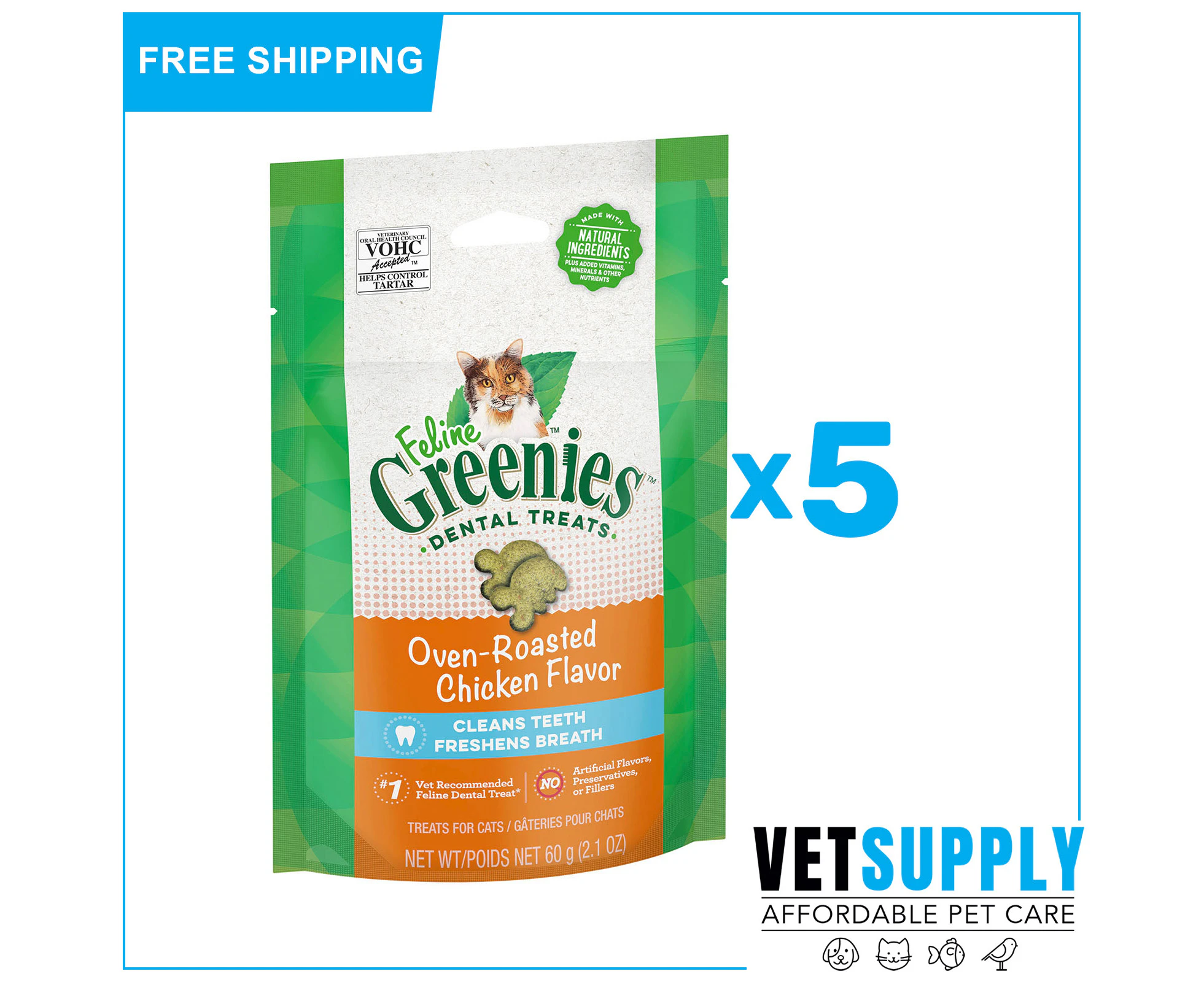 Greenies Feline Dental Treats Roasted Chicken Flavour For Cats 60 Gm 5 Pack