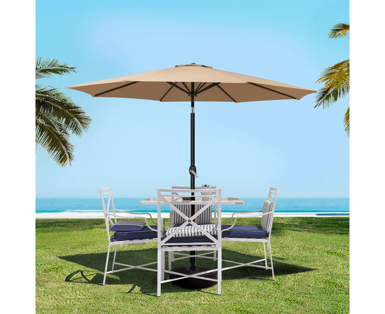 InstaHut 2.7m Outdoor Umbrella w/Base Pole Stand Garden Sun Beige