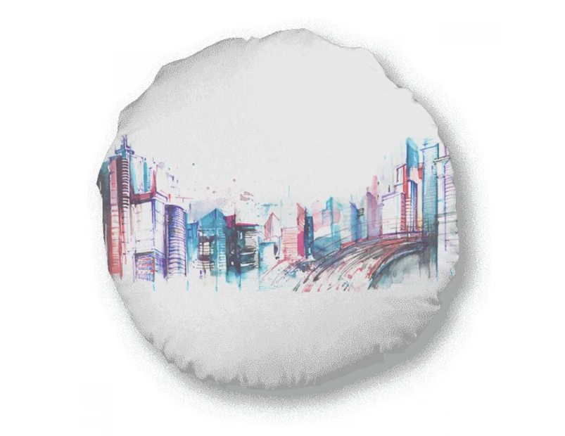 Modern Building Skyscraper Watercolor Round Throw Pillow Home Decoration Cushion