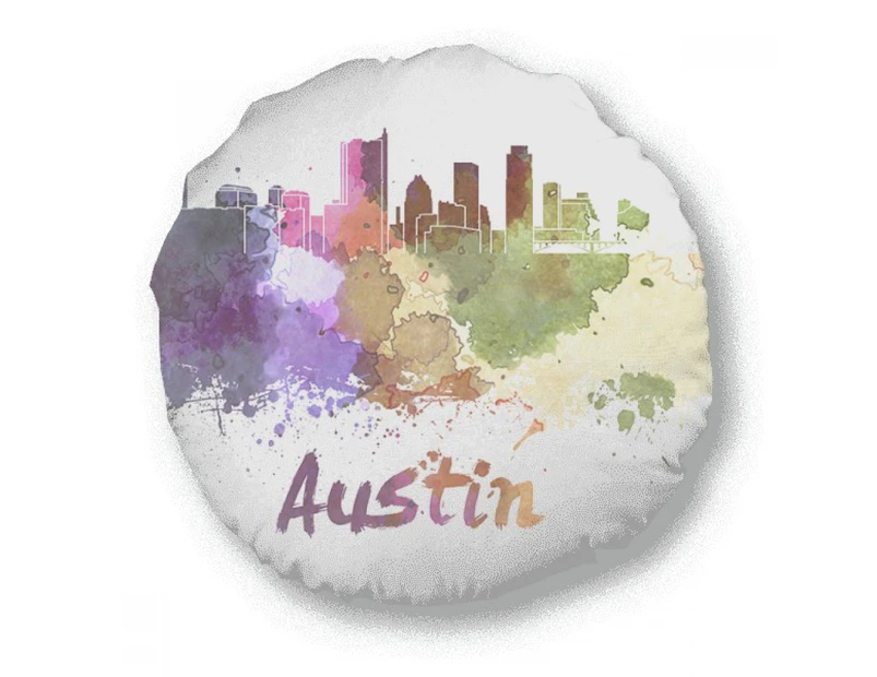 Austin America City Watercolor Round Throw Pillow Home Decoration Cushion