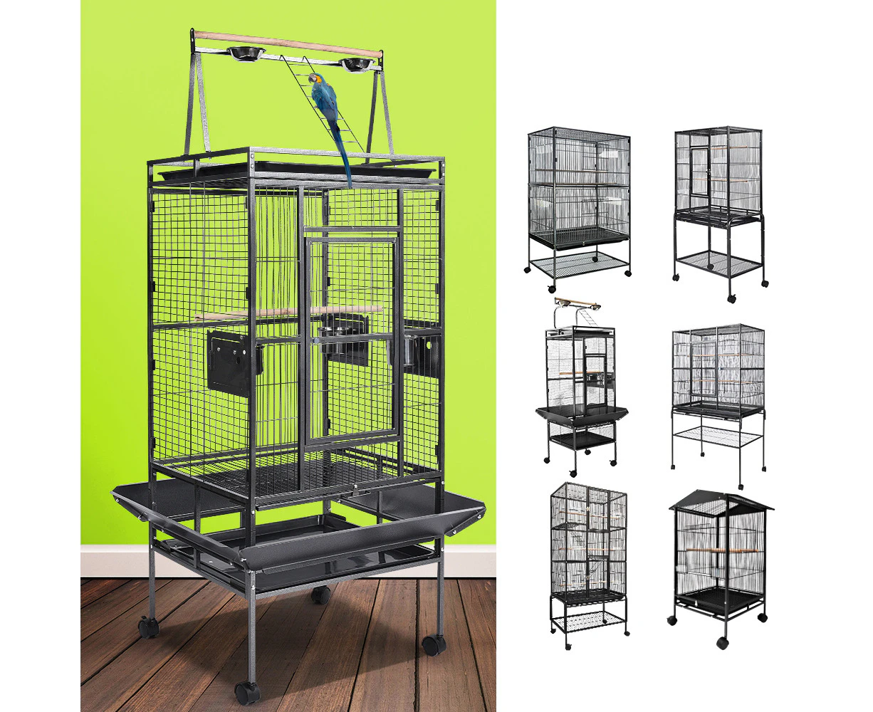 Taily Large Bird Cage Aviary With Stand Castor Parrot Budgie Cages Accessories Birdcage Tray Black