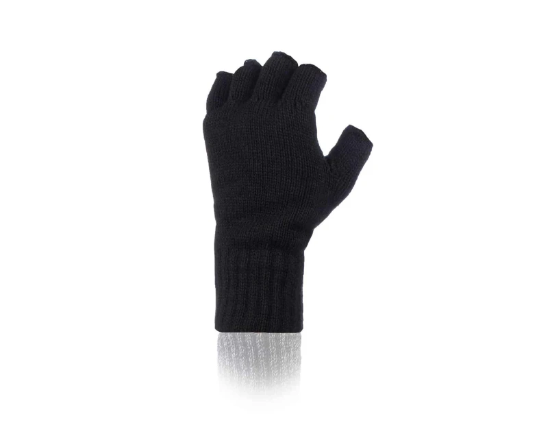 HEAT HOLDERS Warm Winter Fingerless Fleece Lined Thermal Gloves - Men's One Size - Black