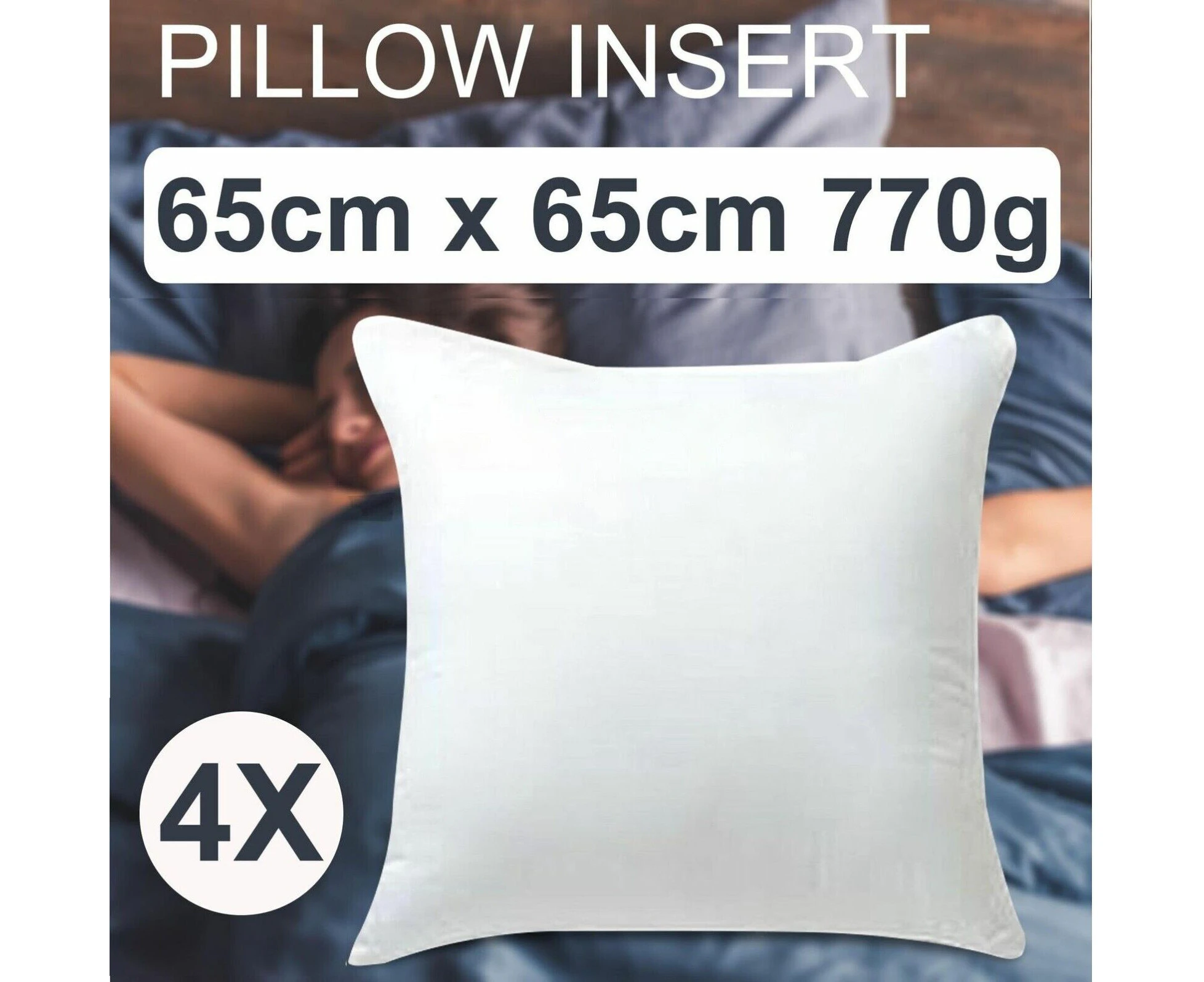 4x European Cushion Pillow Insert Resistant Polyester 770g Filling White 65x65cm