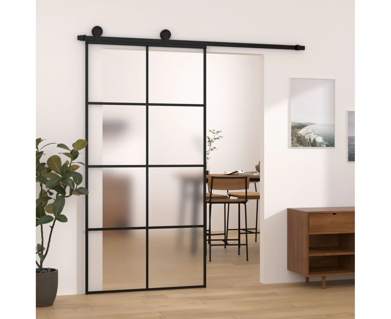 vidaXL Sliding Door with Hardware Set 102.5x205 cm ESG Glass&Aluminium