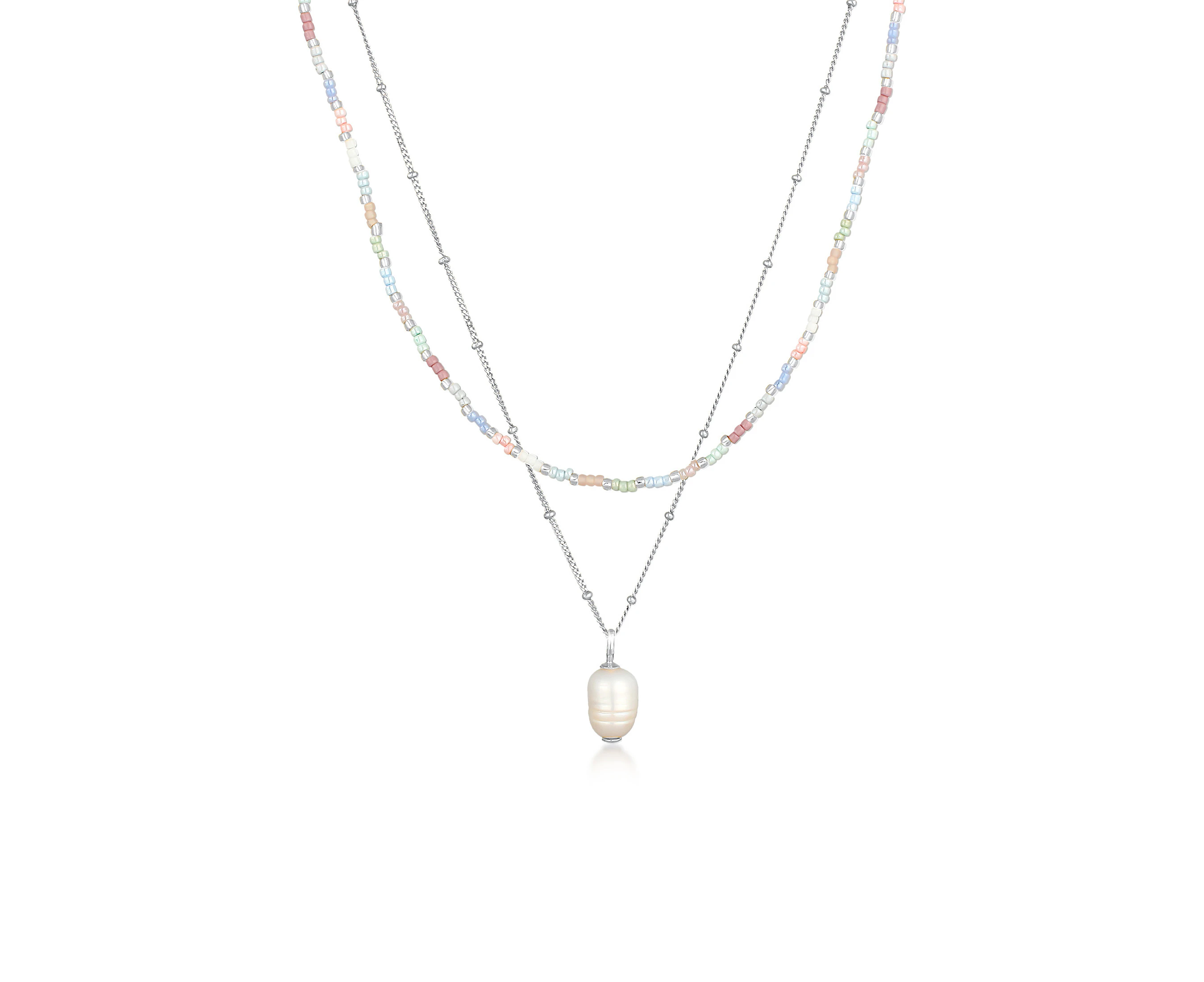 Elli Jewelry Women's Beads Baroque Layer Freshwater Pearl In 925 Sterling Silver Necklace - Colorful