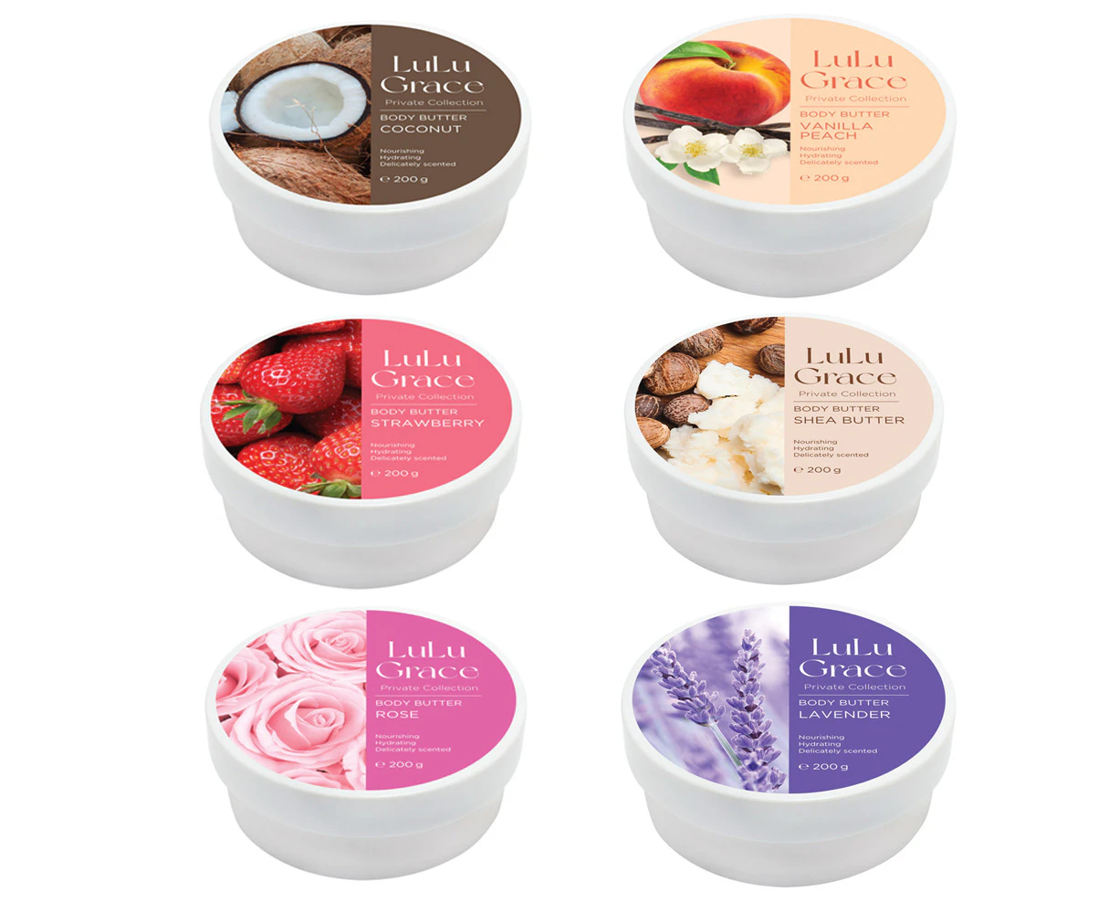 Lulu Grace 6 Piece Body Butter Set. Moisturize, Nourish and Hydrate the Skin