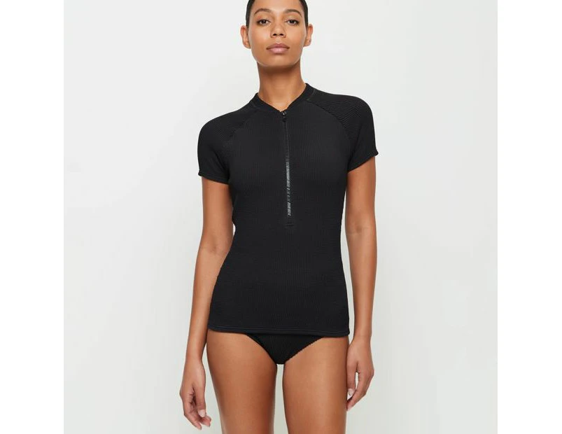 Target Crinkle Short Sleeve Swim Rash Vest - Black