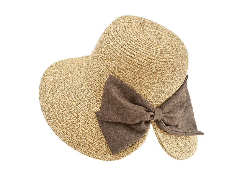 Sun Visor Hats For Women, Women'S Summer Ponytail Foldable Straw Beach Hat With Upf 50+-Beige