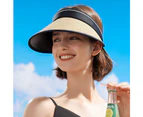 Women Straw Sun Visor Hat Wide Brim Summer Uv Protection Ponytail Visor Beach Cap Foldable Packable Upf 50+-Black And Beige