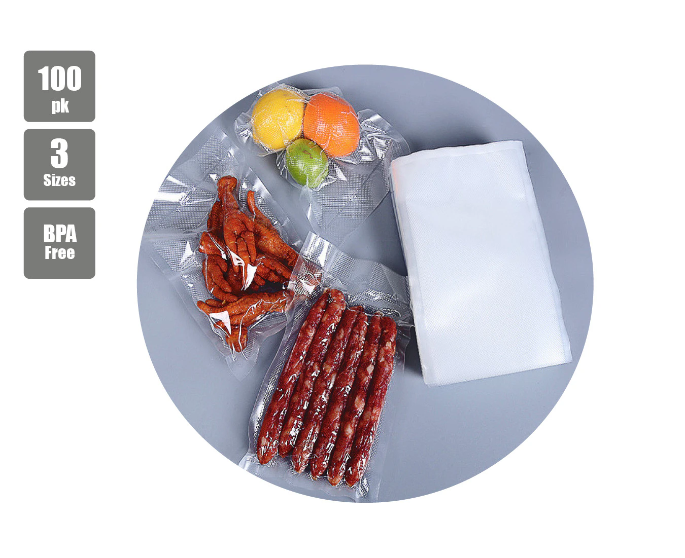 100pc Vacuum Sealer Bag Food Vacuum Pack Bag 3 Sizes Food Saver Bag Precut Freezer Safe BPA Free