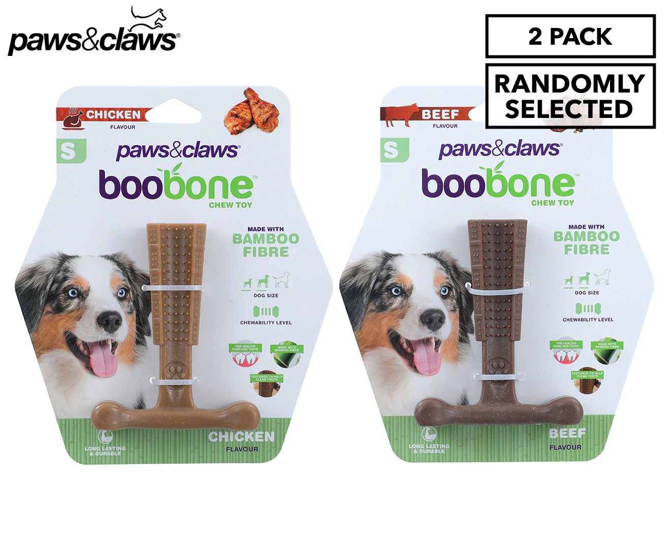 2 x Paws & Claws BooBone T-Bone Chew Toy - Randomly Selected