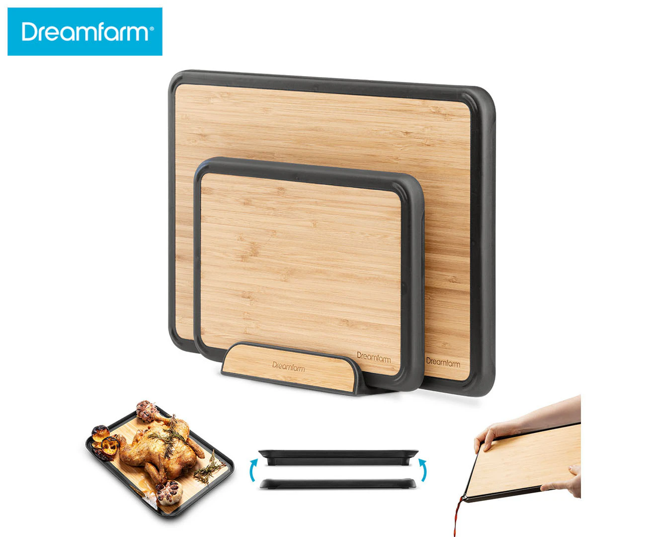 Dreamfarm 3-Piece Fledge Bamboo Cutting Board Set - Natural