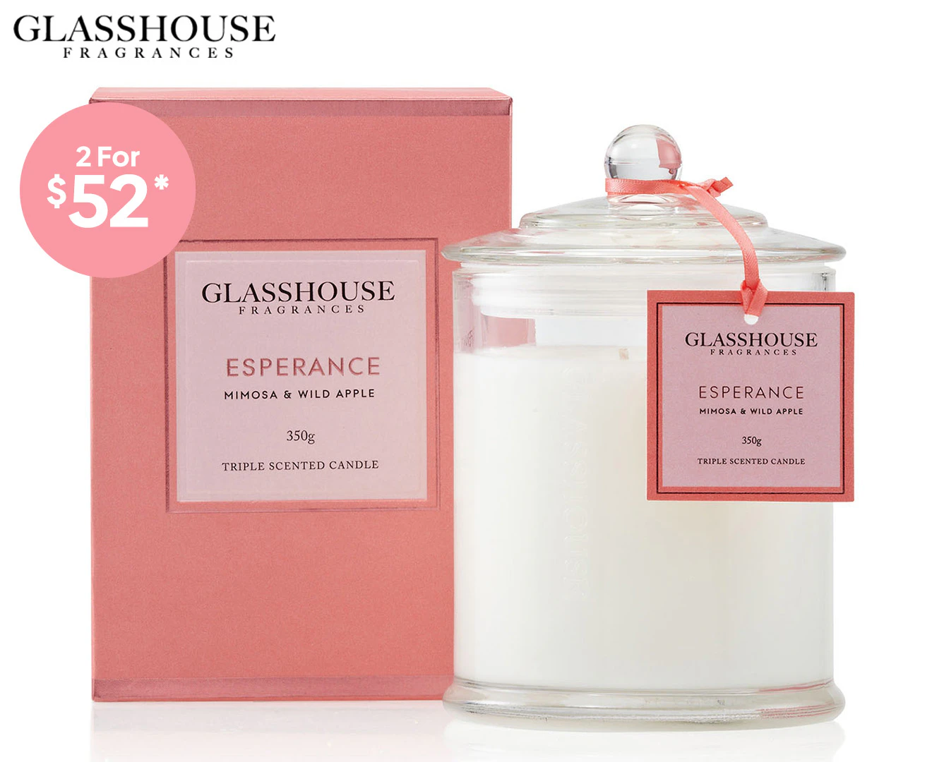 Glasshouse Esperance Mimosa & Wild Apple 350g Triple Scented Candle