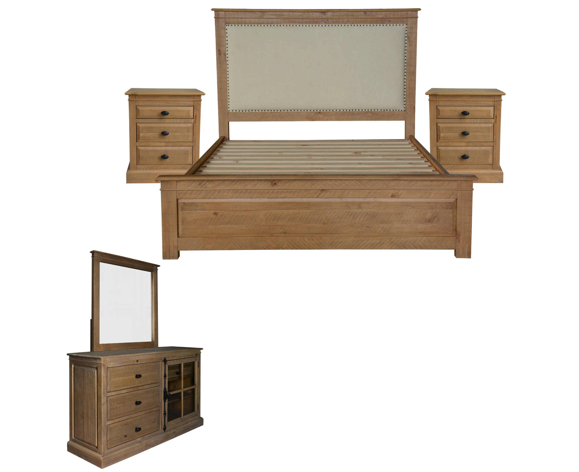 Queen Bed Frames Jade 5Pc Queen Bed Suite Bedside Dresser Bedroom Furniture Package Natural