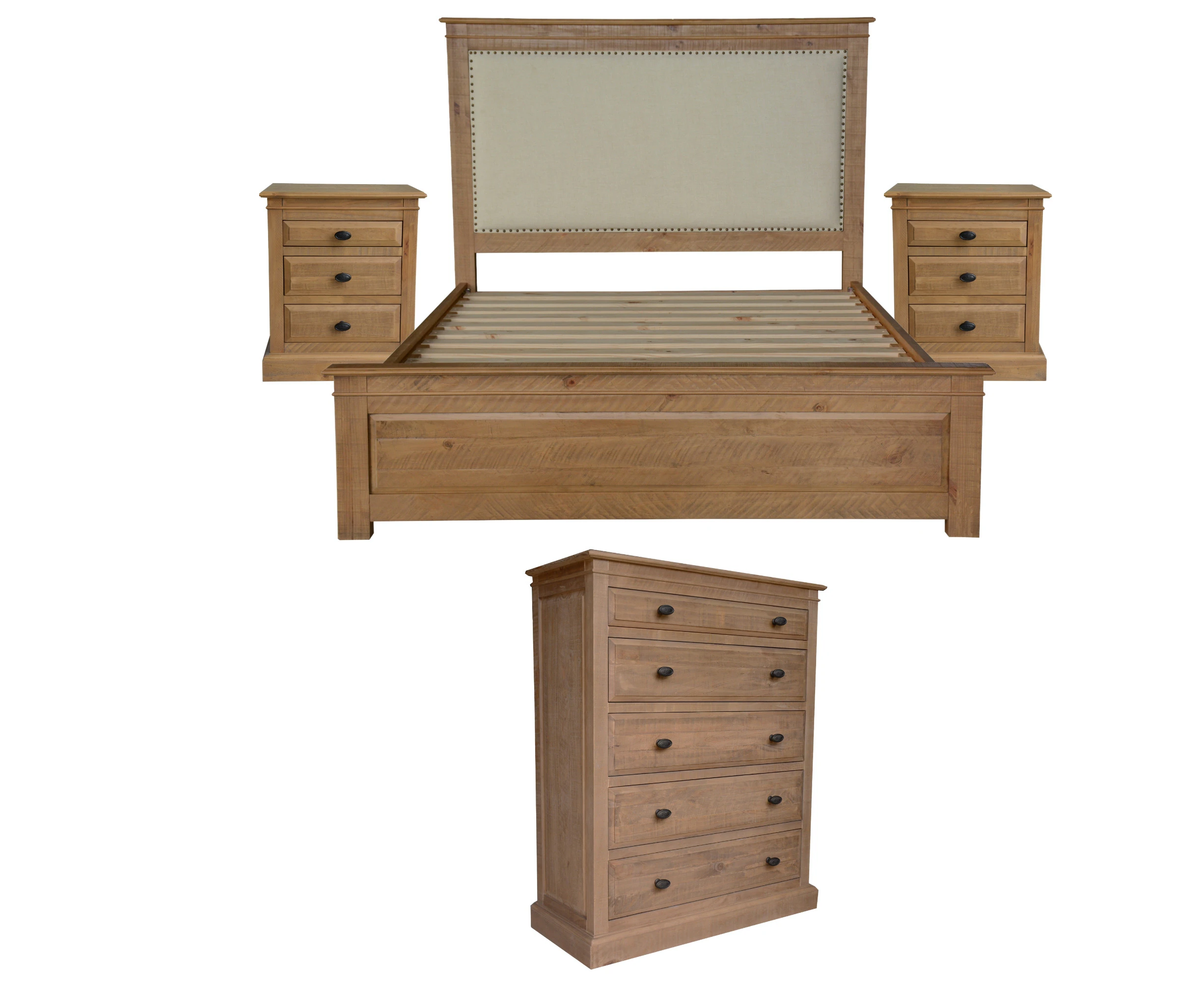 King Bed Frames Jade 4Pc King Bed Bedside Tallboy Bedroom Suite Furniture Package Natural