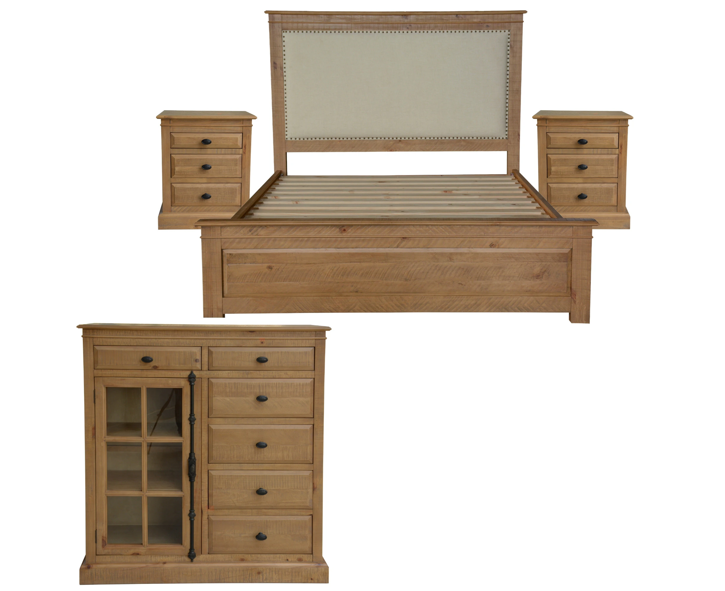 Queen Bed Frames Jade 4Pc Queen Bed Suite Bedside Tallboy Bedroom Furniture Package Natural