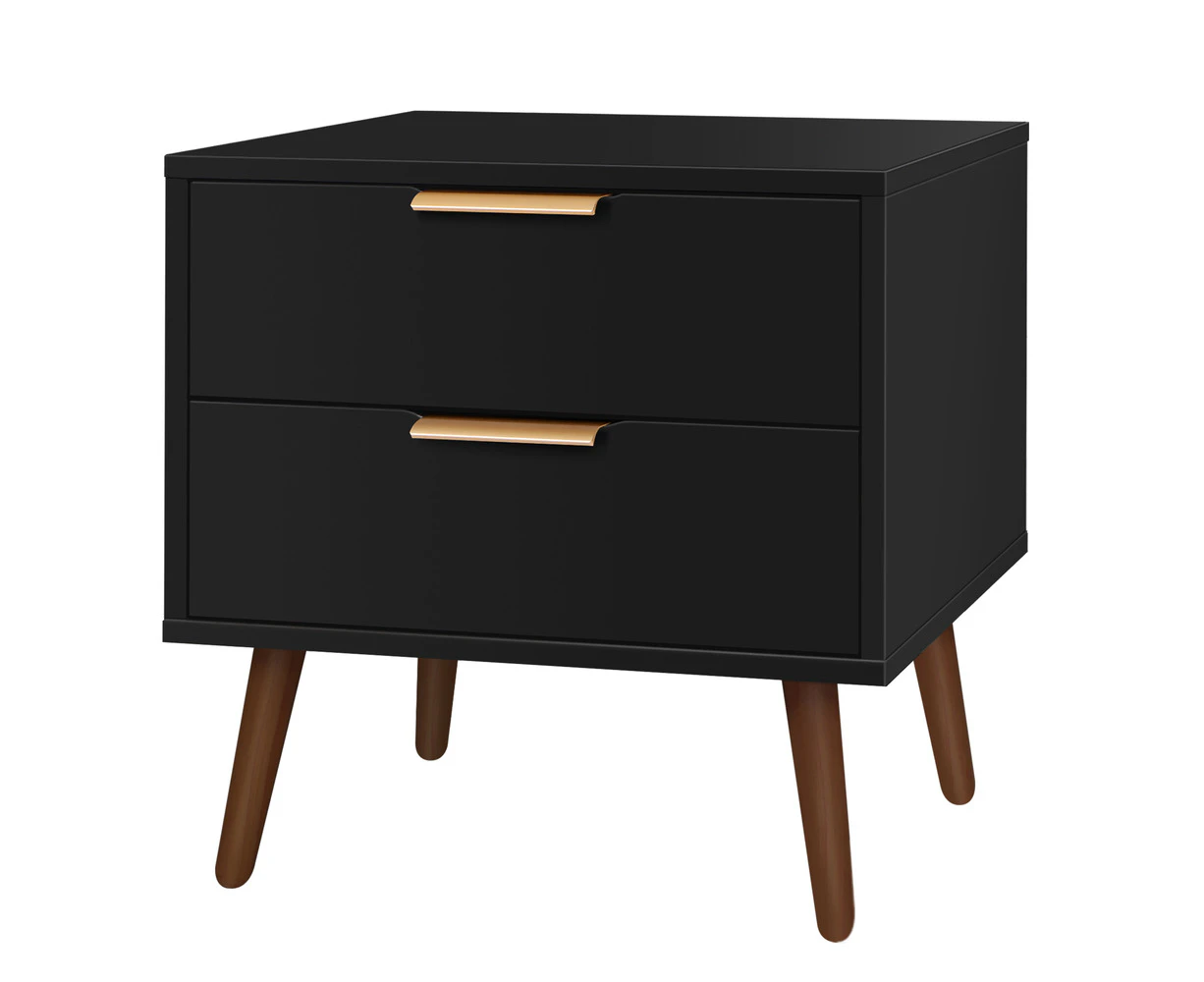 ALFORDSON Bedside Table 2 Drawers Black Scandinavian