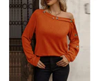 Tops for Women Pack Women Solid Blouse Casual Long Sleeve Off Shoulder Shirts Blouse Tops Leopard Chiffon Blouses for Women-F-Orange