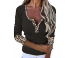 Tops for Women Pack Women Solid Blouse Casual Long Sleeve Off Shoulder Shirts Blouse Tops Leopard Chiffon Blouses for Women-D-Black